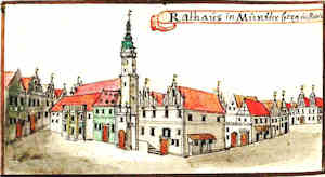 Rathaus in Mnsterberg u. Revier - Ratusz, widok oglny